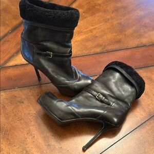 YSL Black Leather Shearling Platform Booties- Make a offer💗
